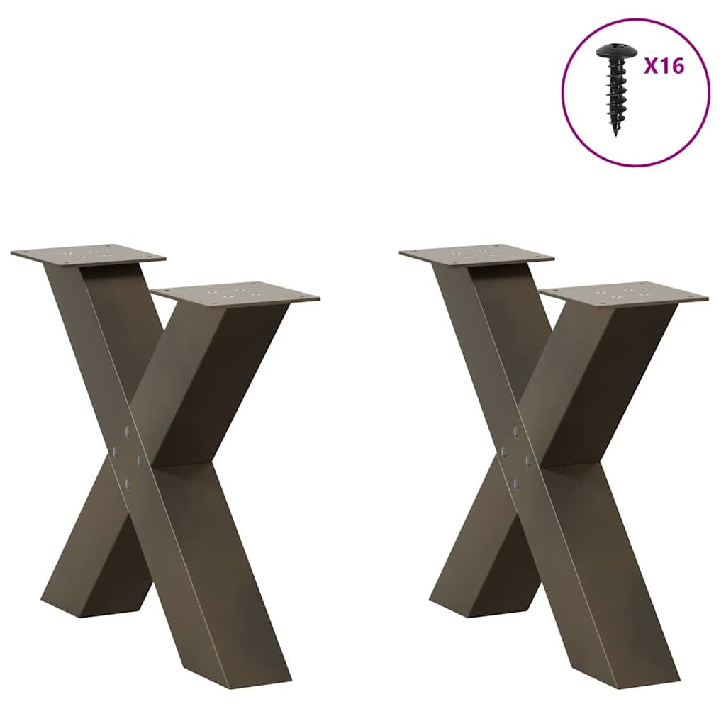 sofabordsben X-formet 2 stk. naturstål 50x(42-43) cm stål