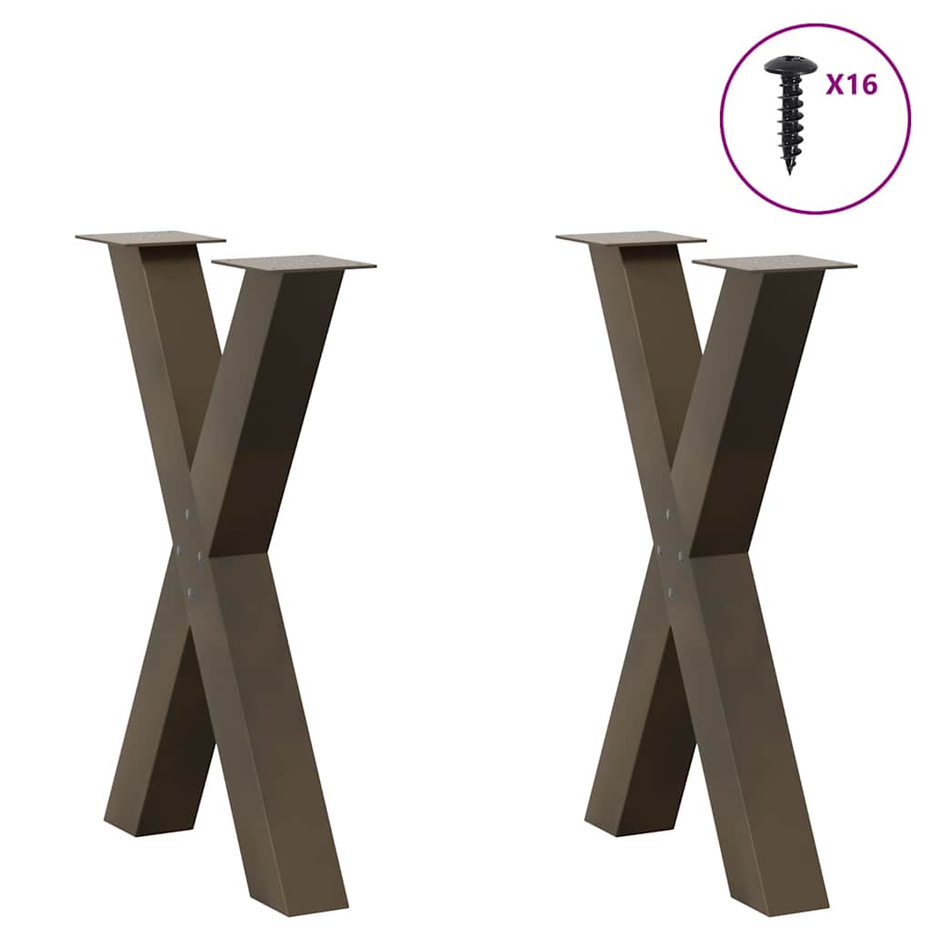 spisebordsben X-formet 2 stk. naturstål 60 x (72-73) cm stål