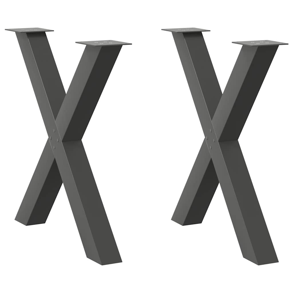 spisebordsben X-formet 2 stk. antracit 80x(72-73) cm stål