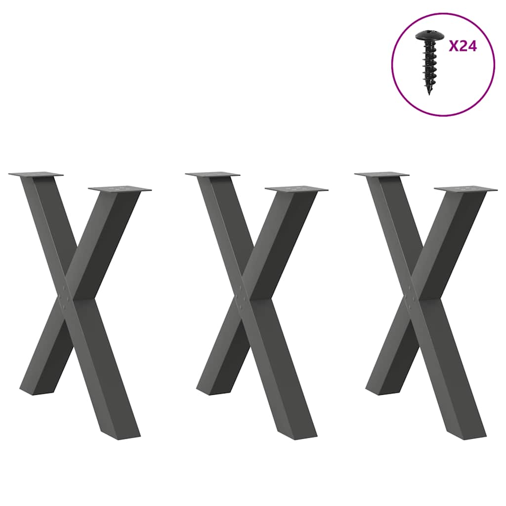 spisebordsben X-formet 3 stk. antracit 70 x (72-73) cm stål