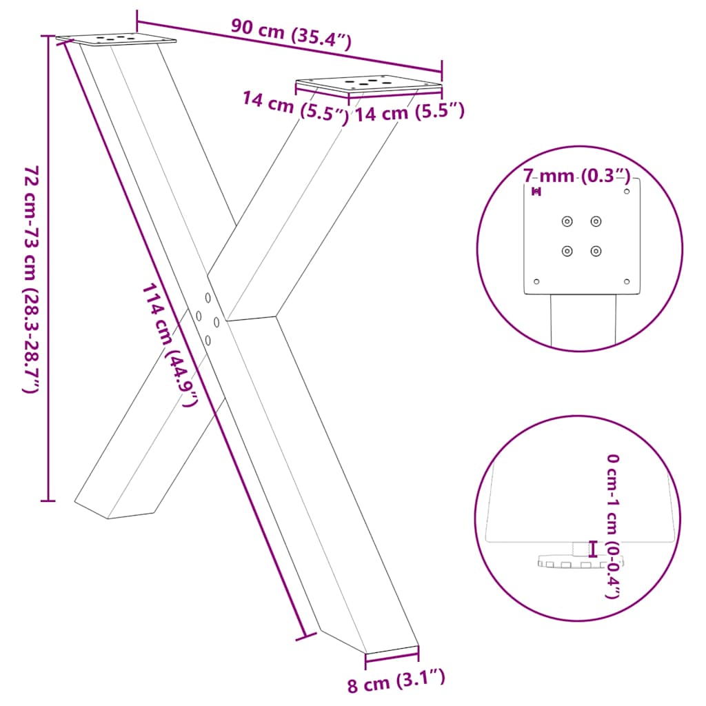 spisebordsben X-formet 3 stk. hvid 90 x (72-73) cm stål