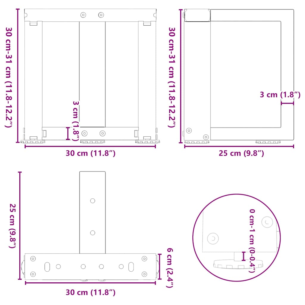 sofabordsben T-formet 2 stk. antracit 30x25x(30-31) cm stål