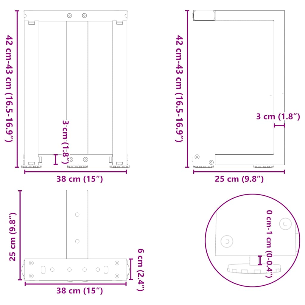 sofabordsben T-formet 2 stk. hvid 38x25x(42-43) cm stål