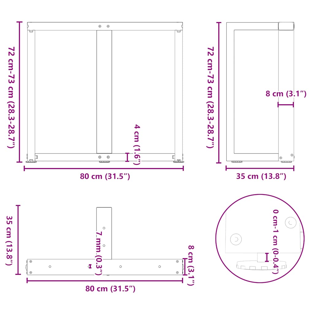 spisebordsben T-formet 2 stk. sort 80x35x(72-73) cm stål
