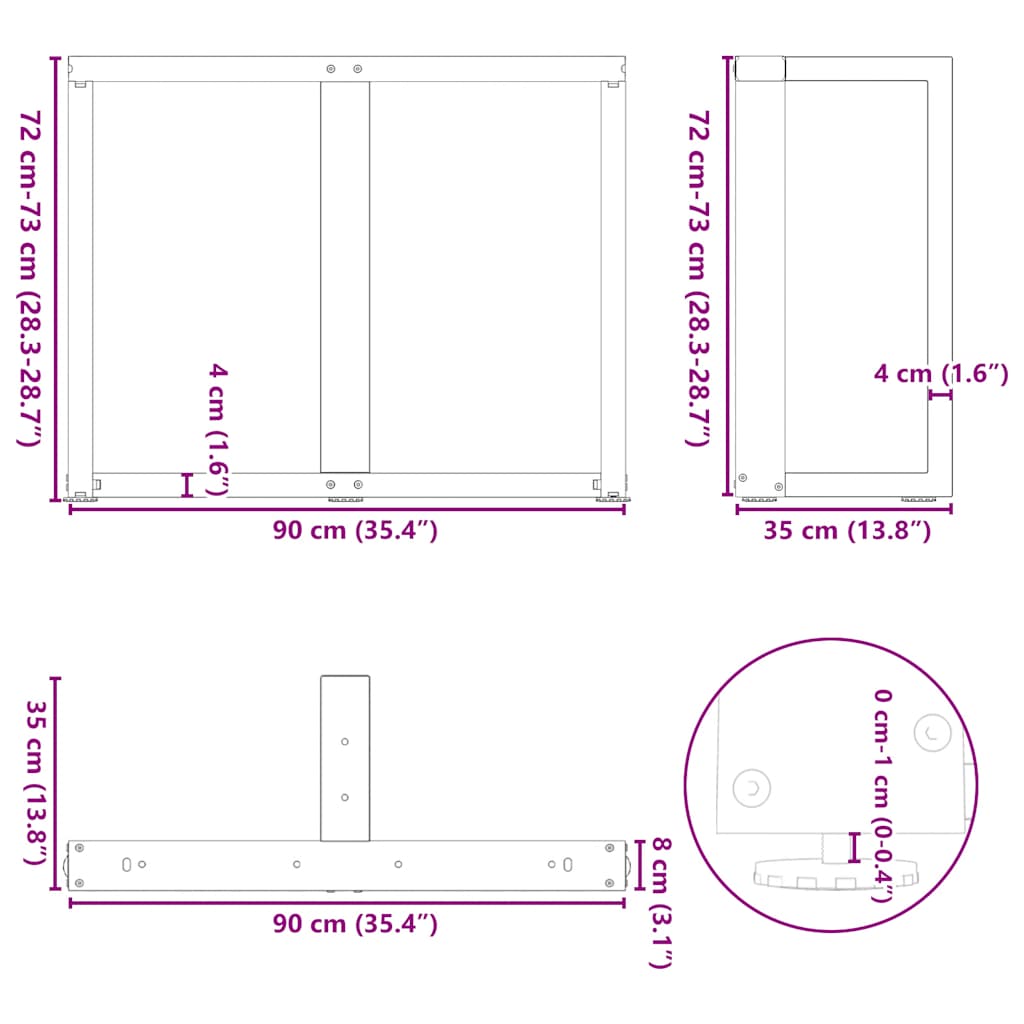 spisebordsben T-formet 2 stk. hvid 90x35x(72-73) cm stål