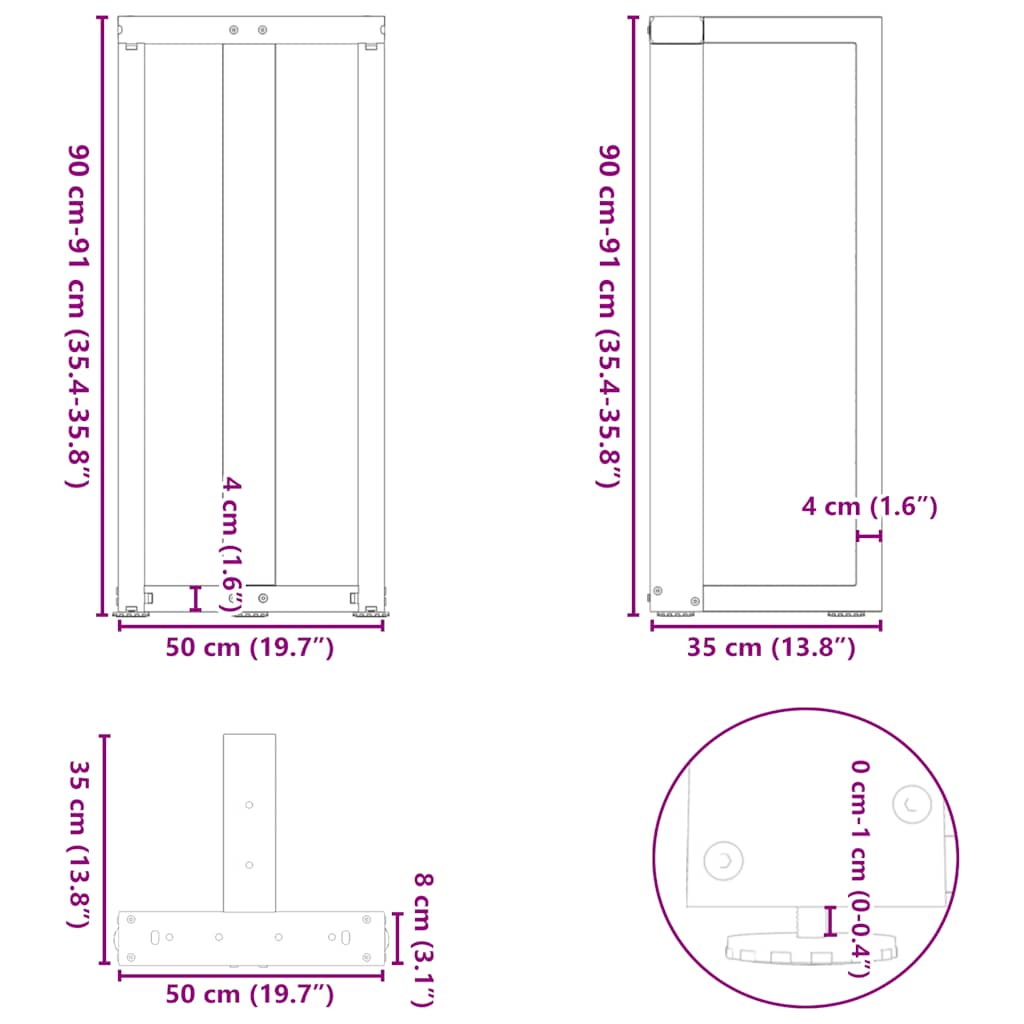 barbordsben T-formet 2 stk. sort 50x35x(90-91) cm stål