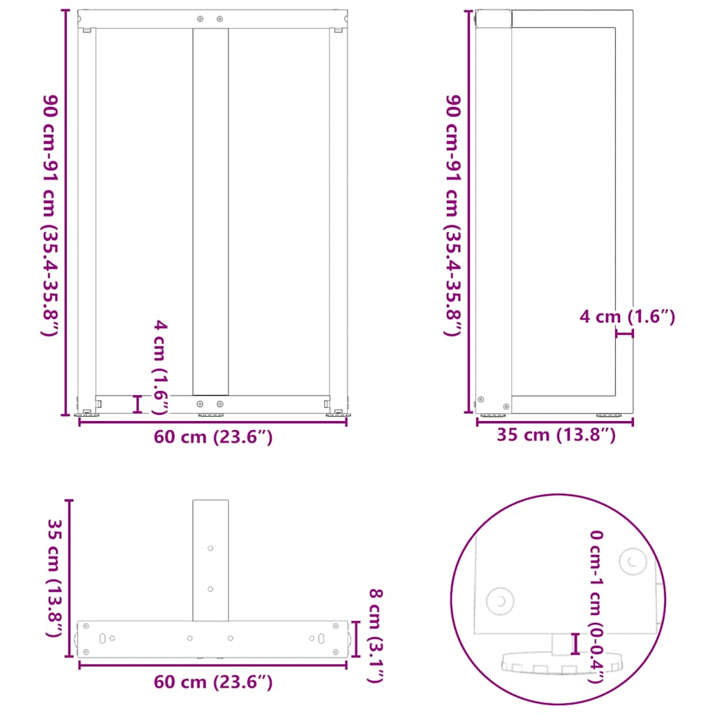barbordsben T-formet 2 stk. antracit 60x35x(90-91) cm stål