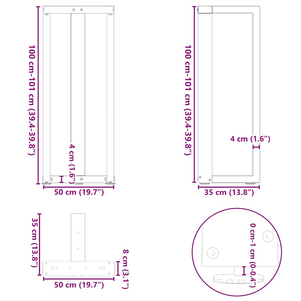 barbordsben T-formet 2 stk. antracit 50x35x(100-101) cm stål