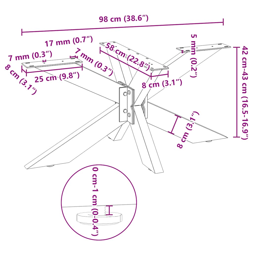 sofabordben edderkopformet sort 98x58x(42-43) cm stål