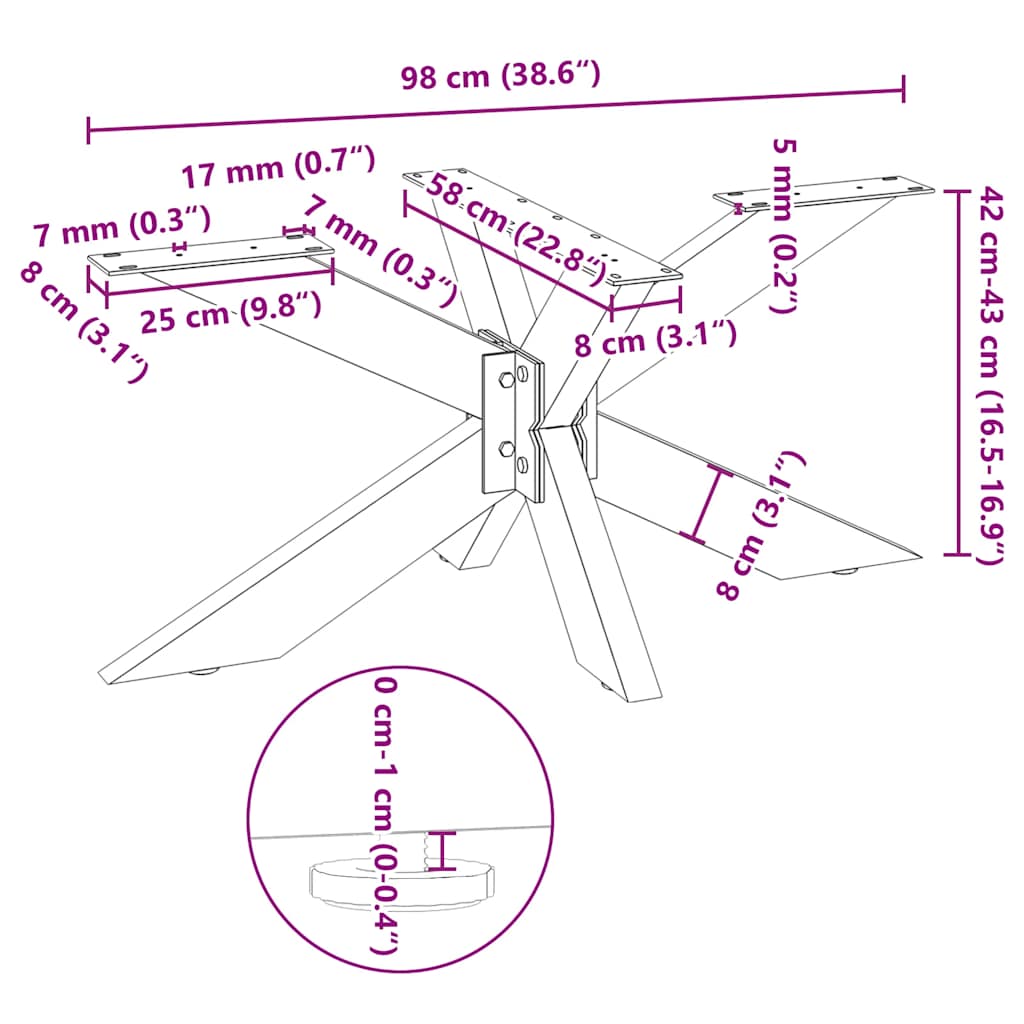 sofabordben edderkopformet hvid 98x58x(42-43) cm stål