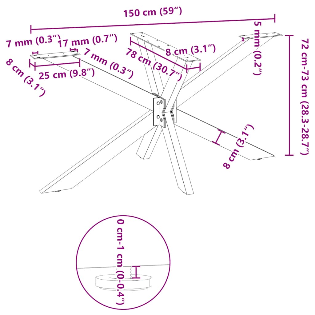 spisebordben edderkopformet antracit 150x78x(72-73) cm stål