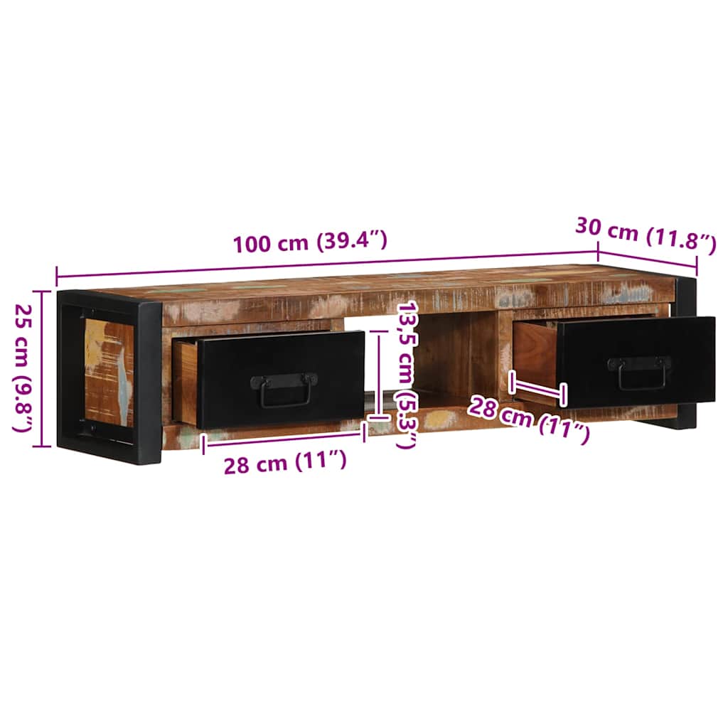 tv-bord 100x30x25 cm massivt genbrugstræ
