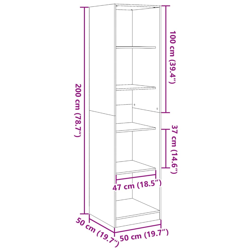 klædeskab 50x50x200 cm konstrueret træ hvid