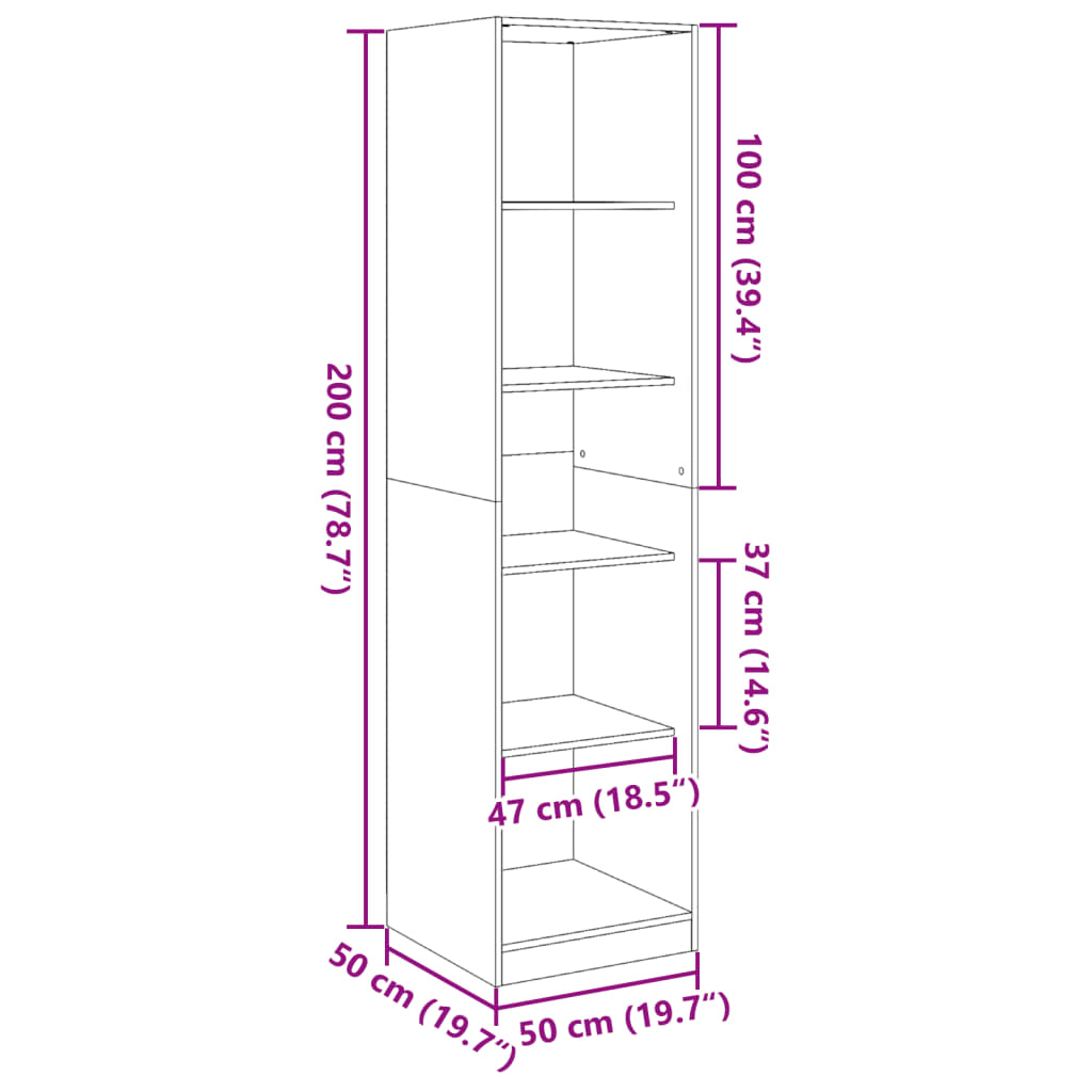 klædeskab 50x50x200 cm konstrueret træ sonoma-eg