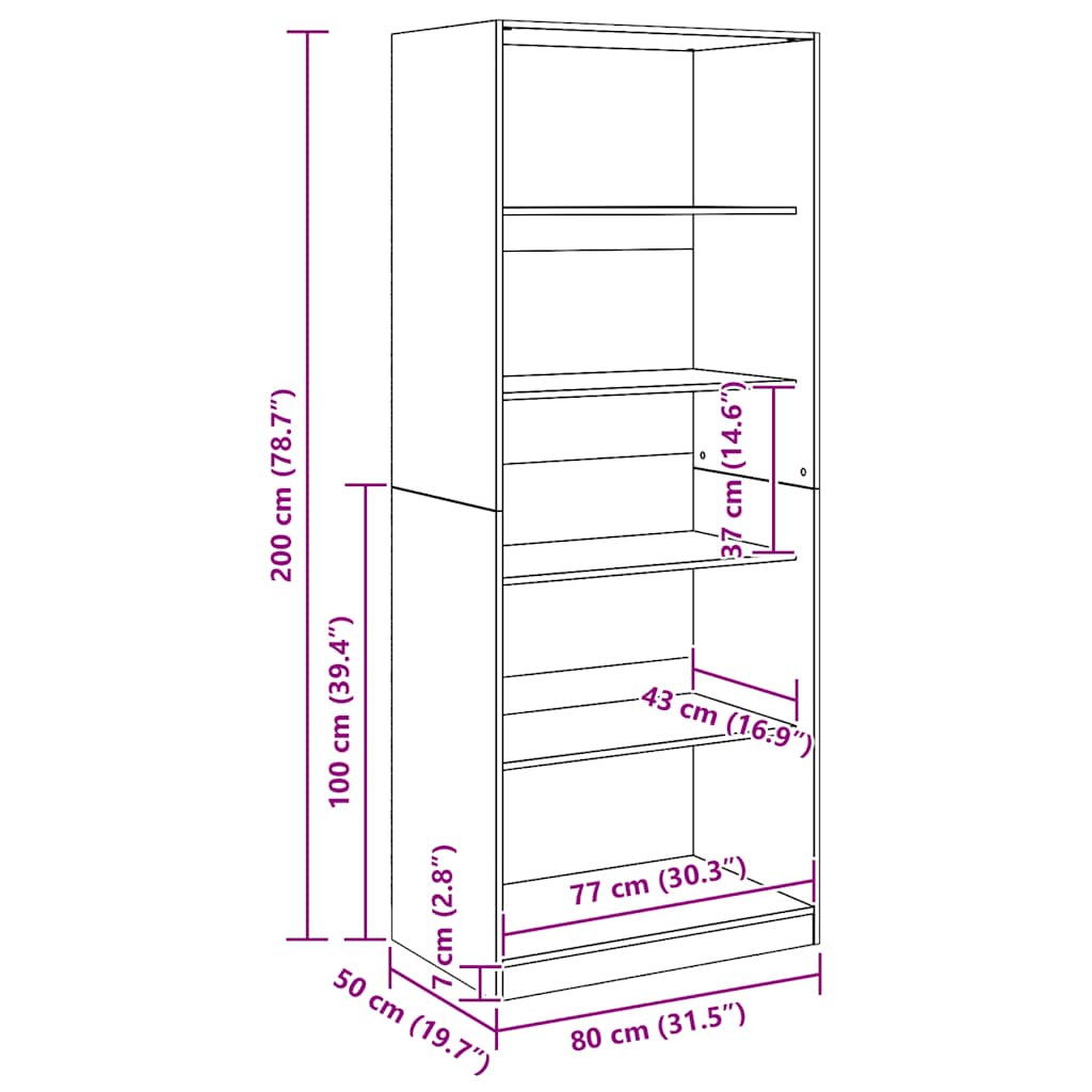 klædeskab 80x50x200 cm konstrueret træ egetræsfarve