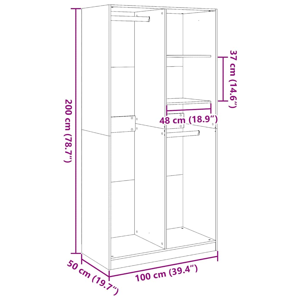 klædeskab 100x50x200 cm konstrueret træ sort