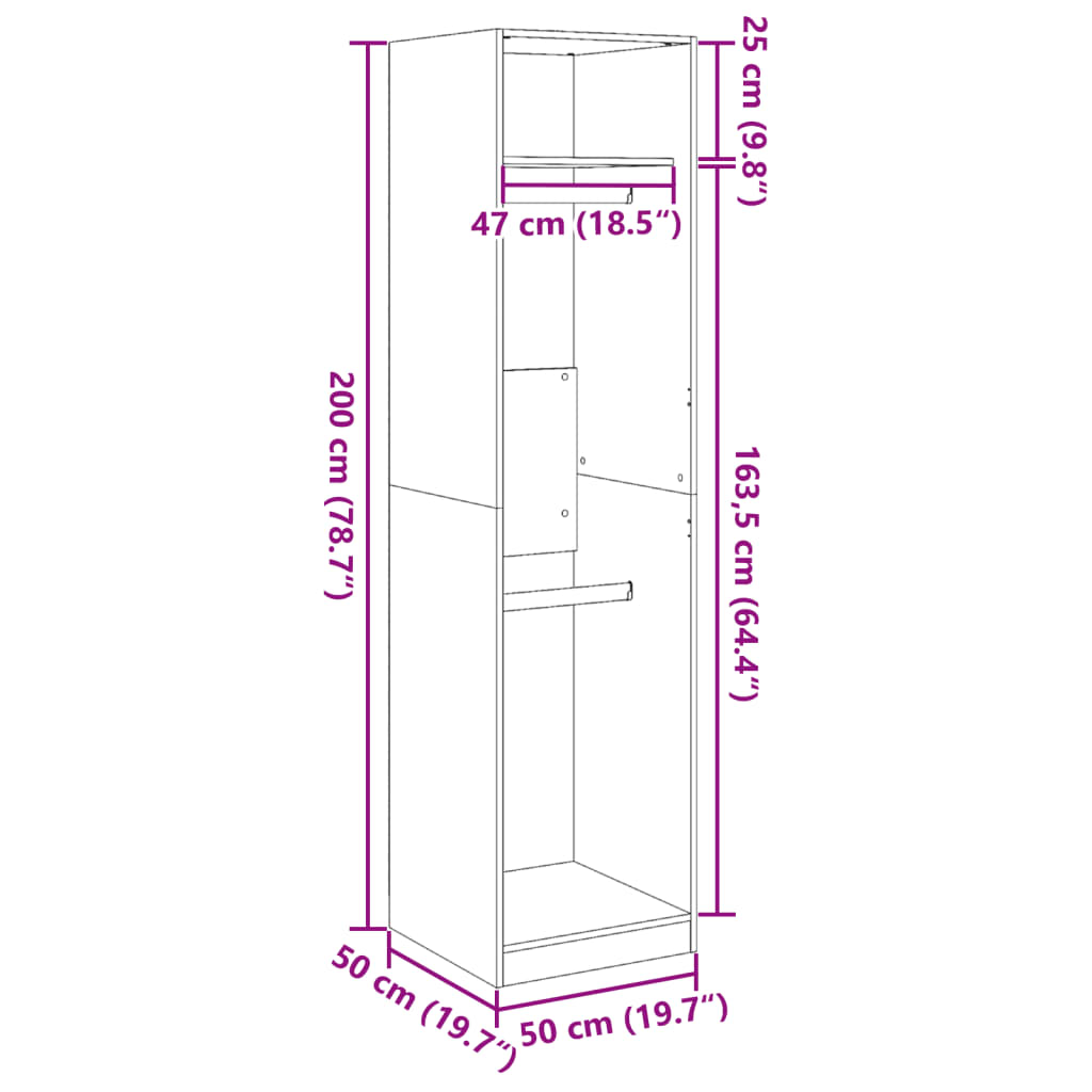 klædeskab 50x50x200 cm konstrueret træ sonoma-eg