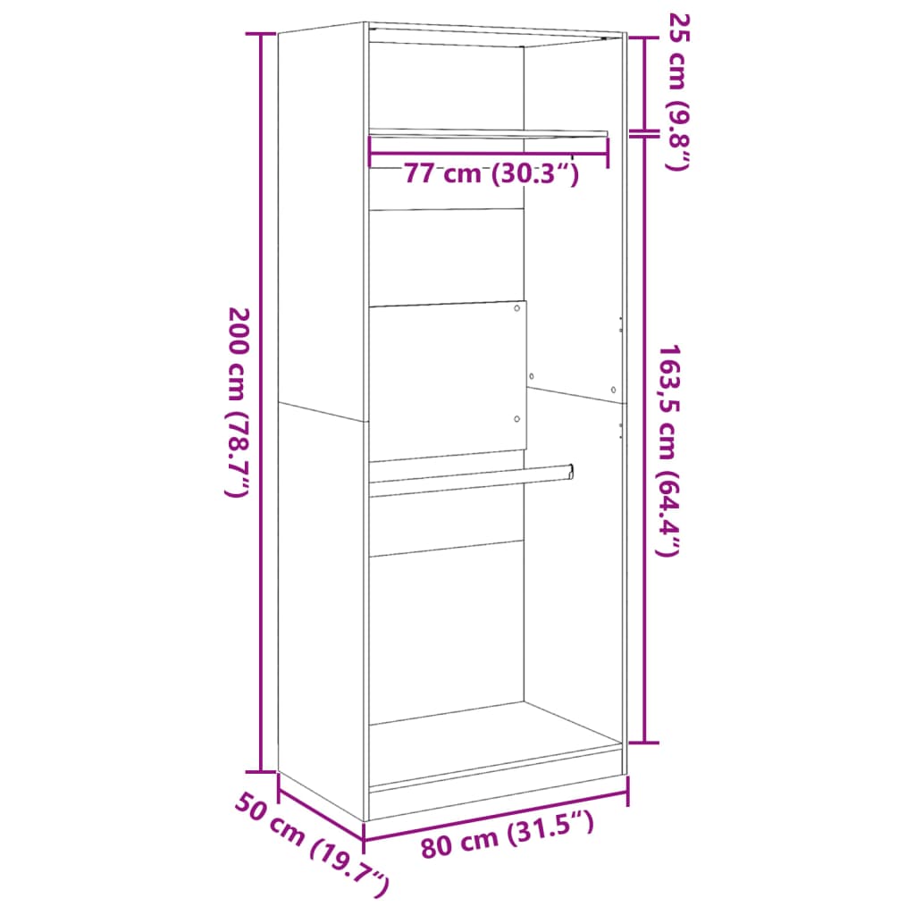 klædeskab 80x50x200 cm konstrueret træ røget egetræsfarve