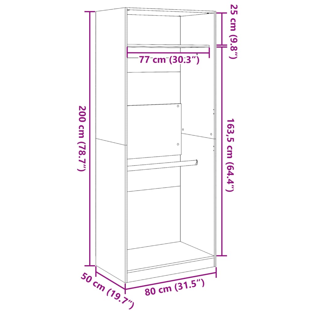 klædeskab 80x50x200 cm konstrueret træ gammelt træ-look