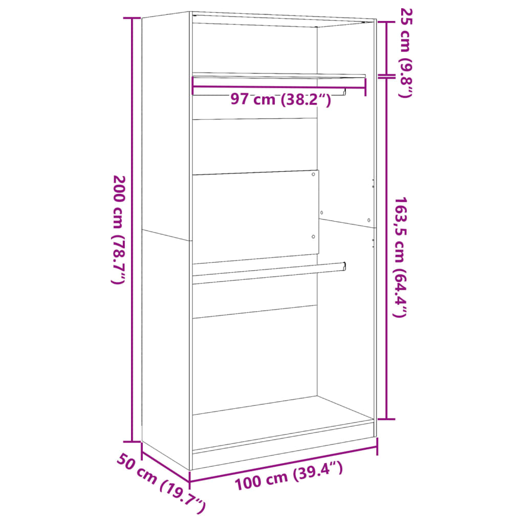 klædeskab 100x50x200 cm konstrueret træ hvid