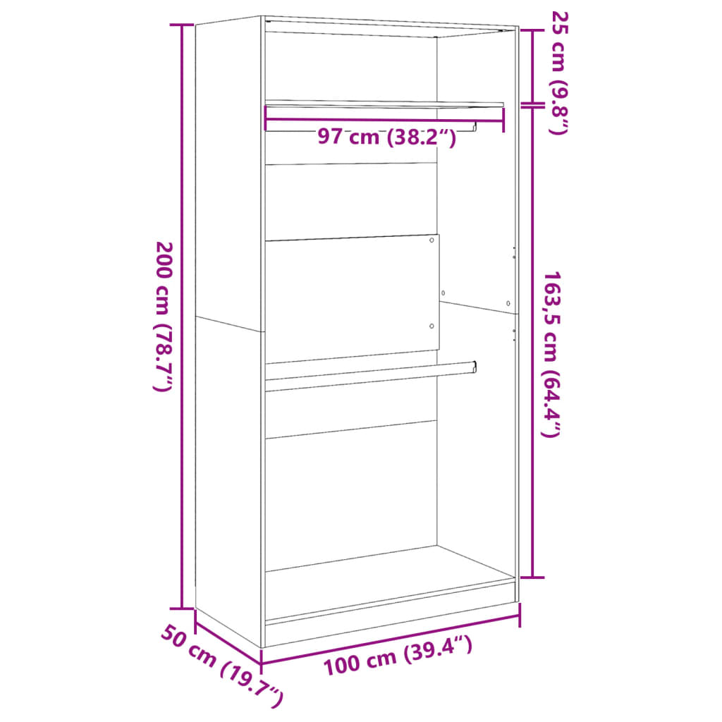 klædeskab 100x50x200 cm konstrueret træ grå sonoma-eg