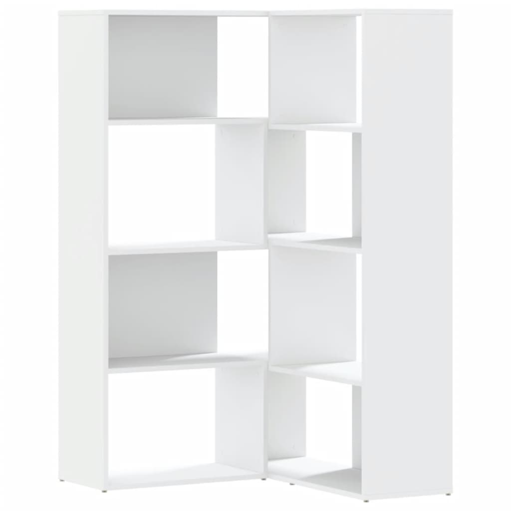 bogreol til hjørne 85x85x140 cm 4 hylder konstrueret træ hvid