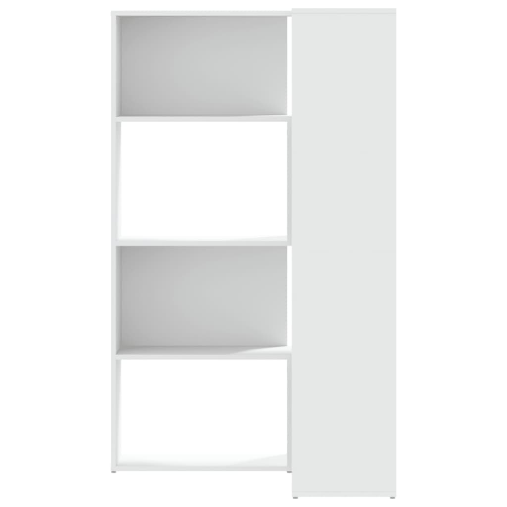 bogreol til hjørne 85x85x140 cm 4 hylder konstrueret træ hvid