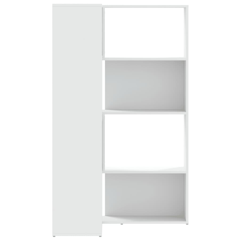 bogreol til hjørne 85x85x140 cm 4 hylder konstrueret træ hvid