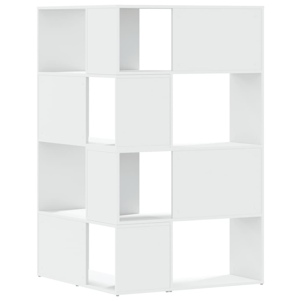 bogreol til hjørne 85x85x140 cm 4 hylder konstrueret træ hvid