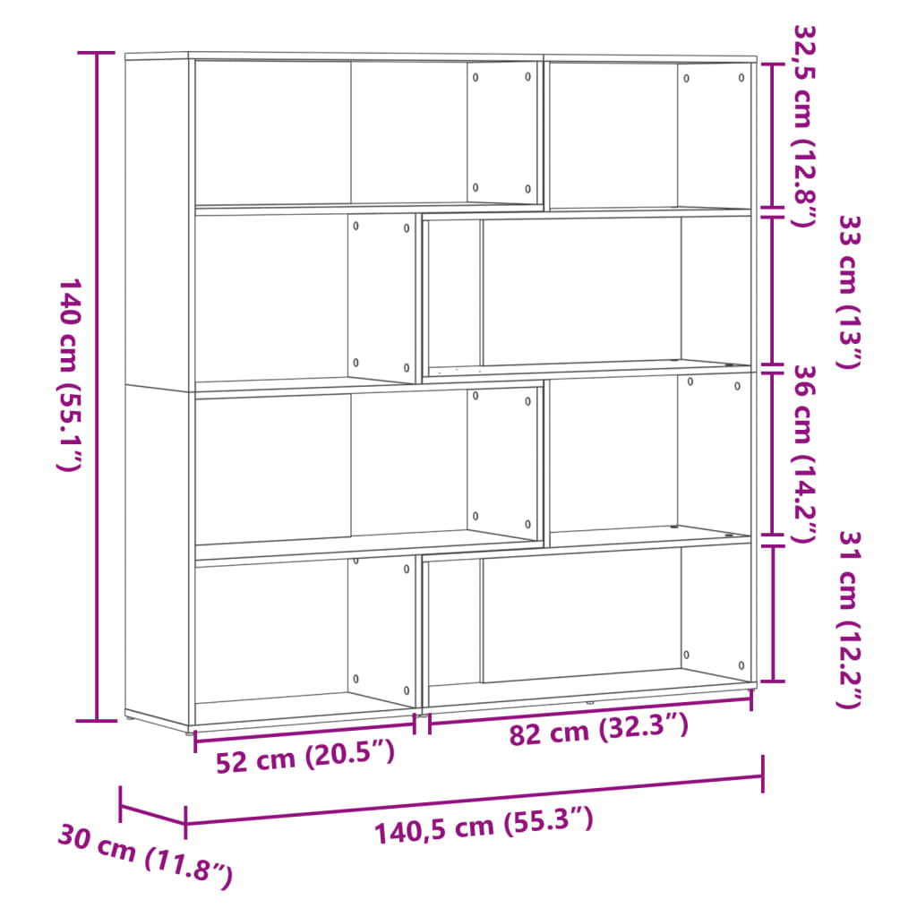 bogreol til hjørne 85x85x140 cm 4 hylder konstrueret træ hvid