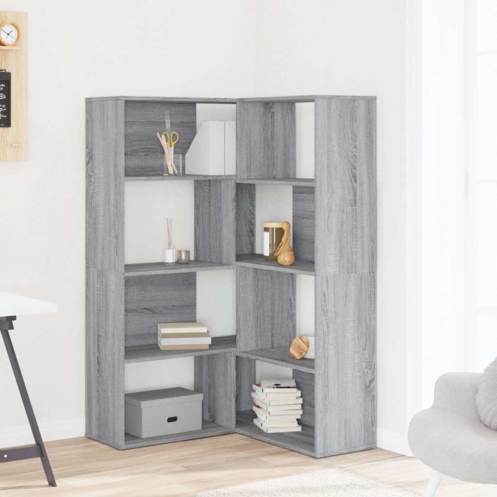 bogreol til hjørne 85x85x140 cm 4 hylder konstrueret træ