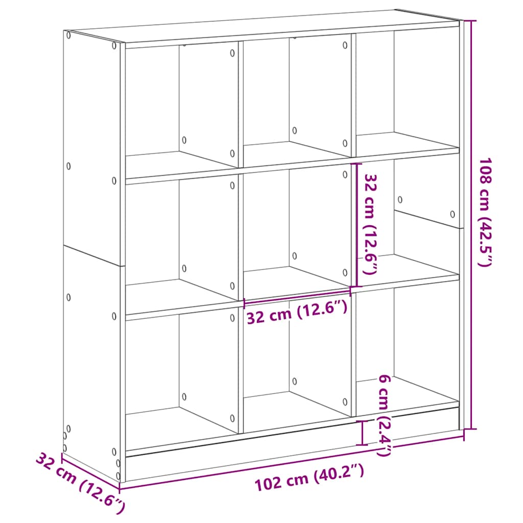 bogreol 102x32x109 cm konstrueret træ betongrå