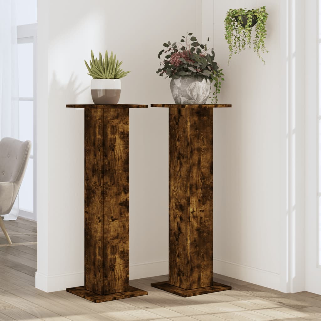 plantestativer 2 stk. 30x30x95 cm konstrueret træ røget eg