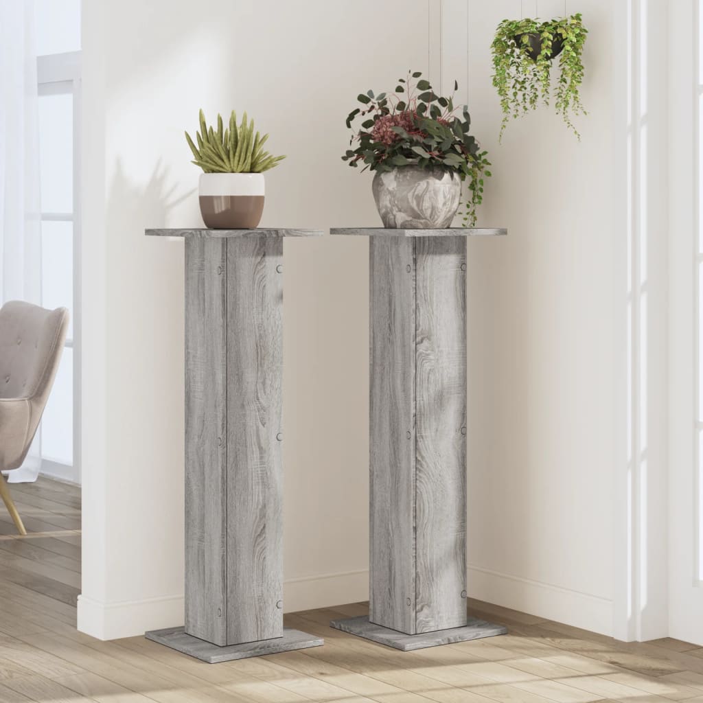 plantestativer 2 stk. 30x30x95 cm konstrueret træ grå sonoma-eg