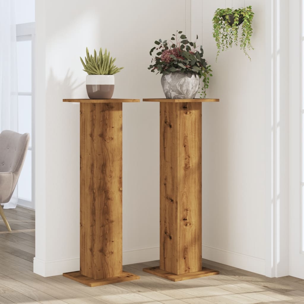 plantestativer 2 stk. 30x30x95 cm konstrueret træ egetræsfarve