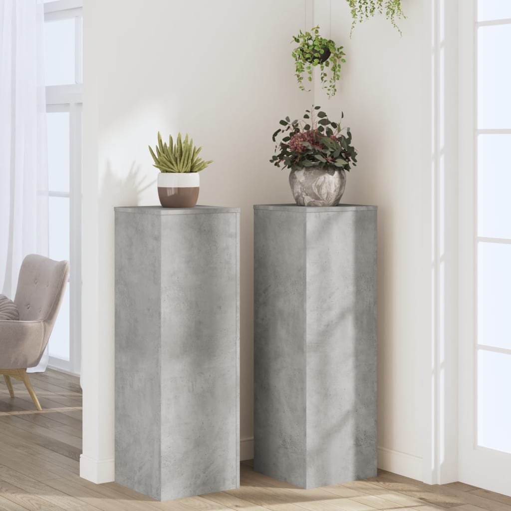 Planteholder 2 stk. Betongrå 33 x 33 x 100 cm Konstrueret træ