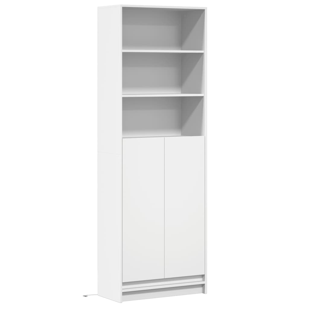 skab med LED-lys 69x32,5x200 cm konstrueret træ hvid