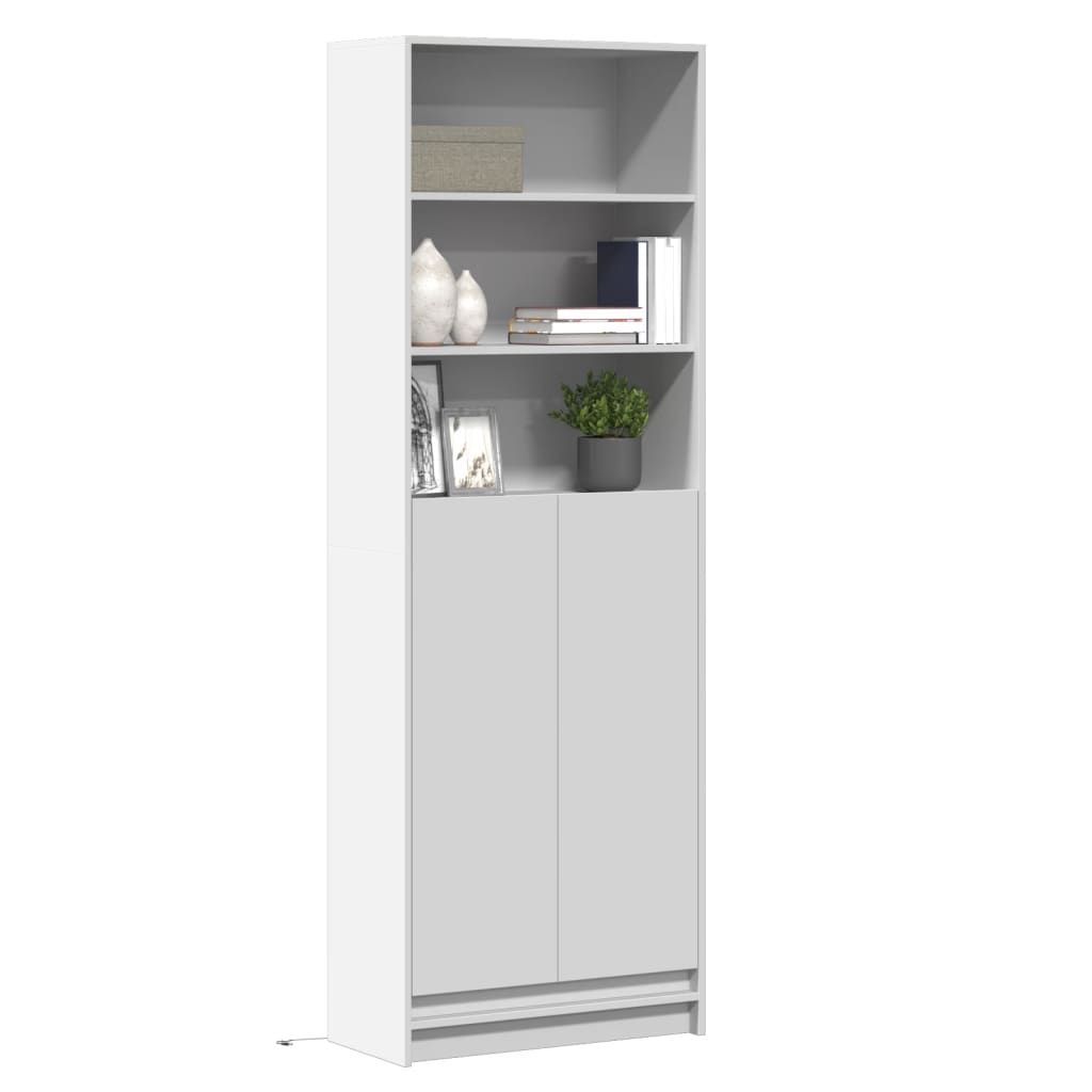 skab med LED-lys 69x32,5x200 cm konstrueret træ hvid