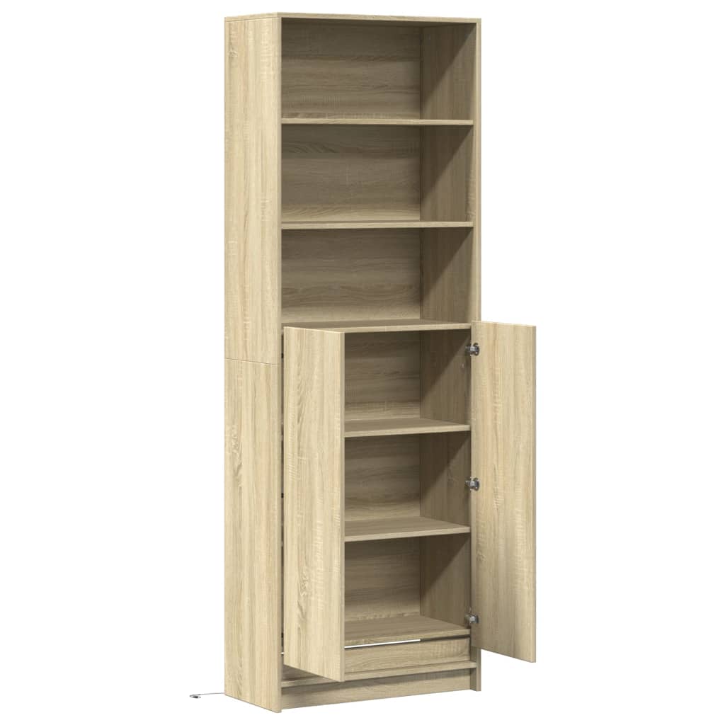 skab med LED-lys 69x32,5x200 cm konstrueret træ sonoma-eg
