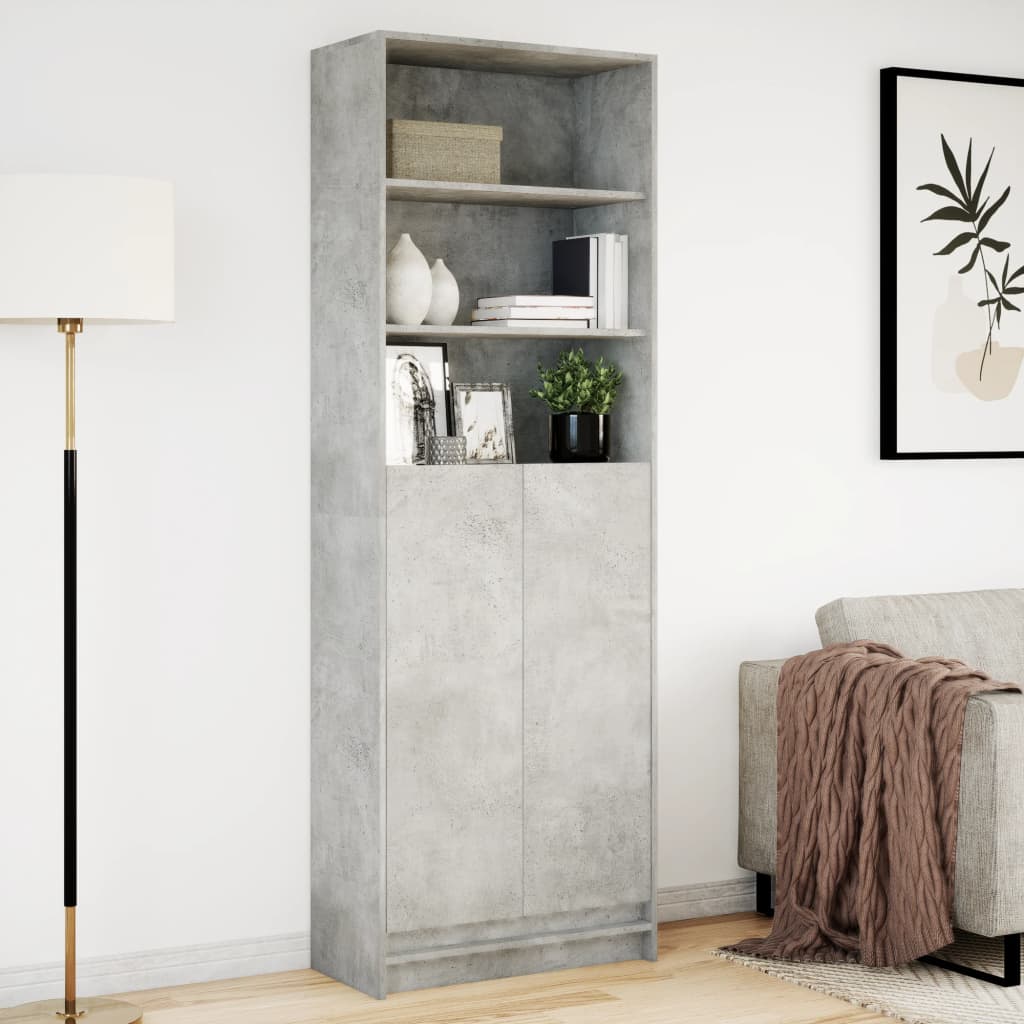 skab med LED-lys 69x32,5x200 cm konstrueret træ betongrå