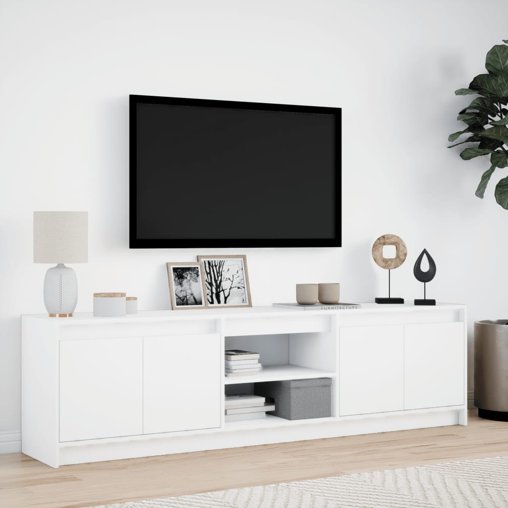 tv-bord med LED-lys 180x34x50 cm konstrueret træ hvid