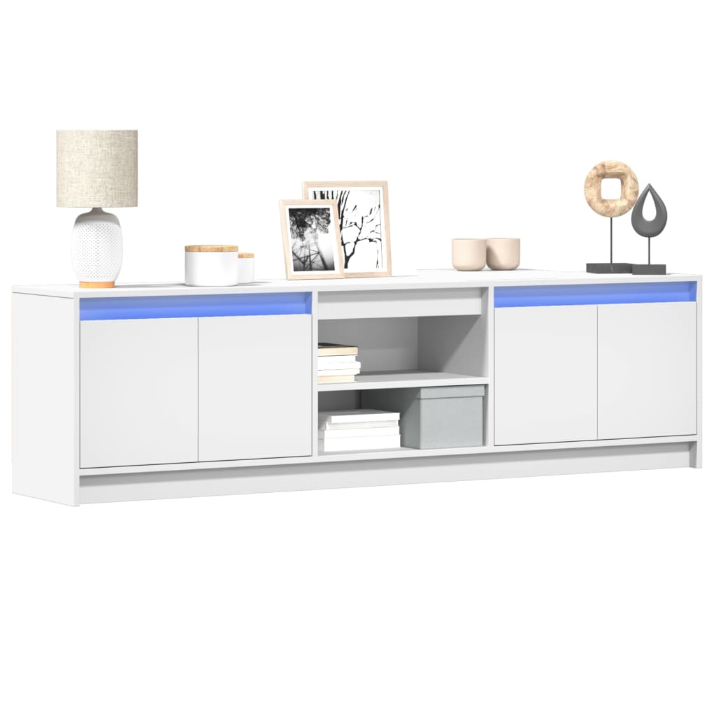 tv-bord med LED-lys 180x34x50 cm konstrueret træ hvid