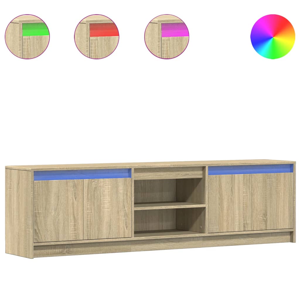 tv-bord med LED-lys 180x34x50 cm konstrueret træ sonoma-eg