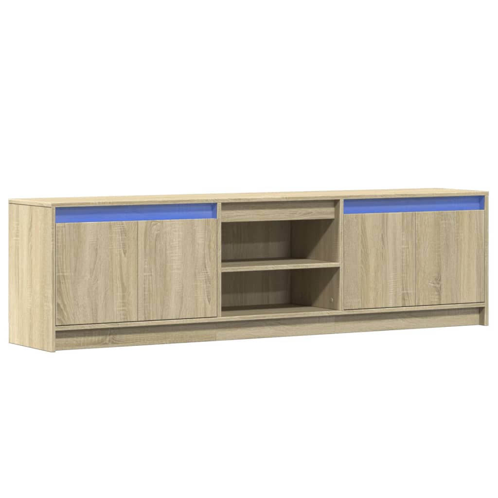 tv-bord med LED-lys 180x34x50 cm konstrueret træ sonoma-eg