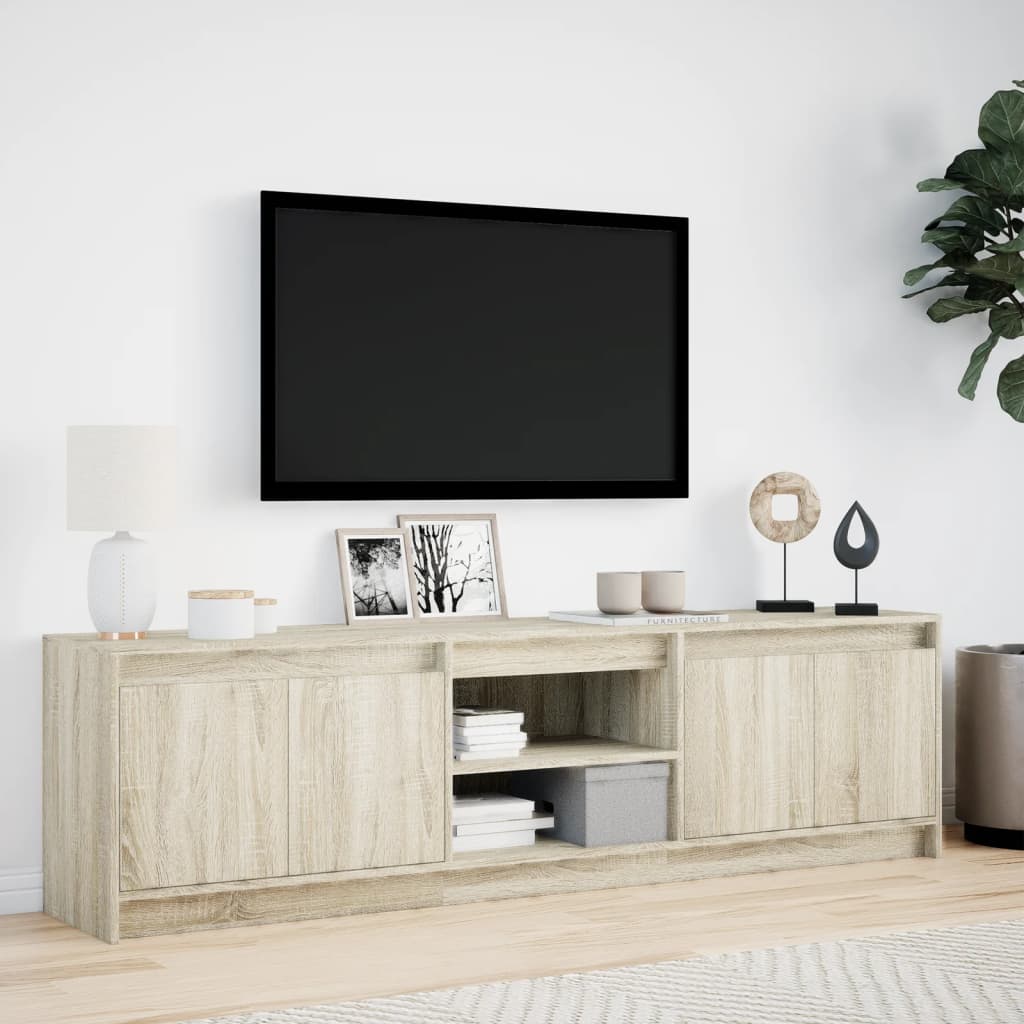 tv-bord med LED-lys 180x34x50 cm konstrueret træ sonoma-eg