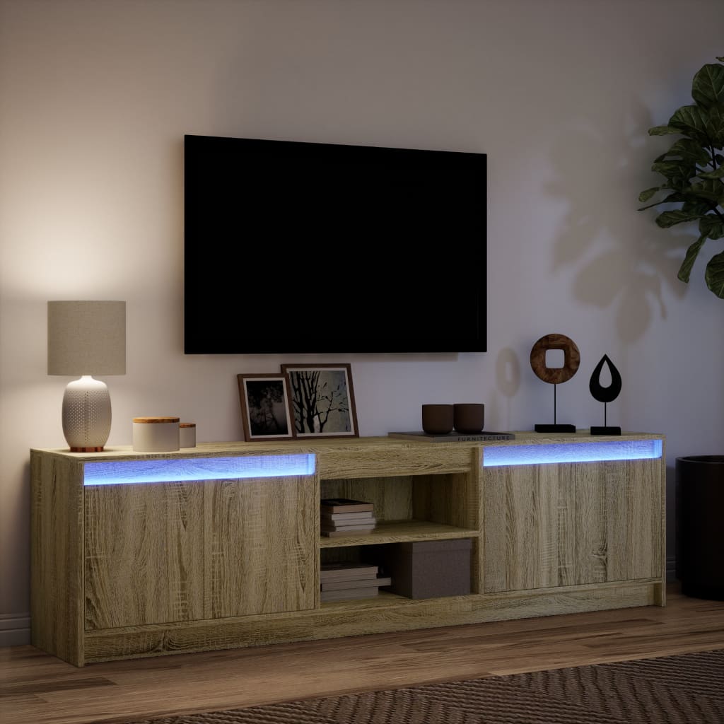 tv-bord med LED-lys 180x34x50 cm konstrueret træ sonoma-eg