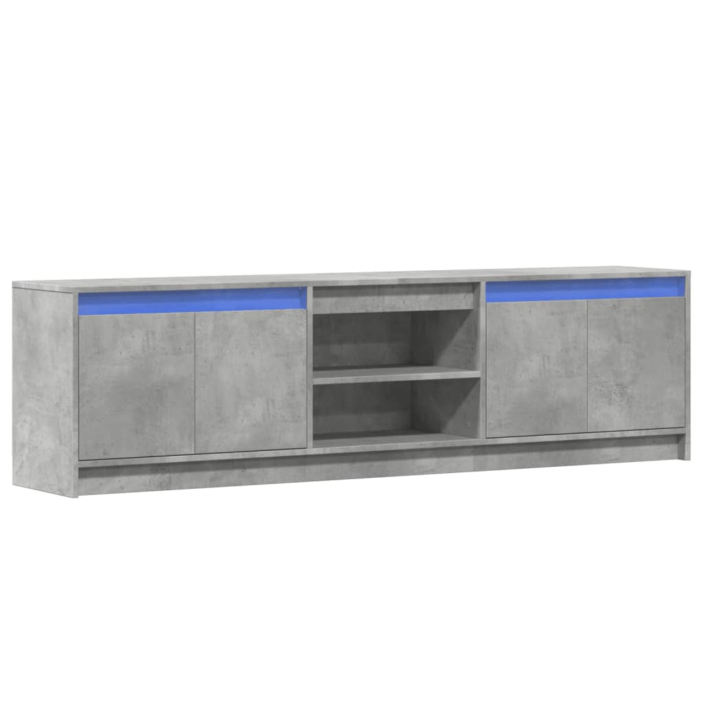 tv-bord med LED-lys 180x34x50 cm konstrueret træ betongrå