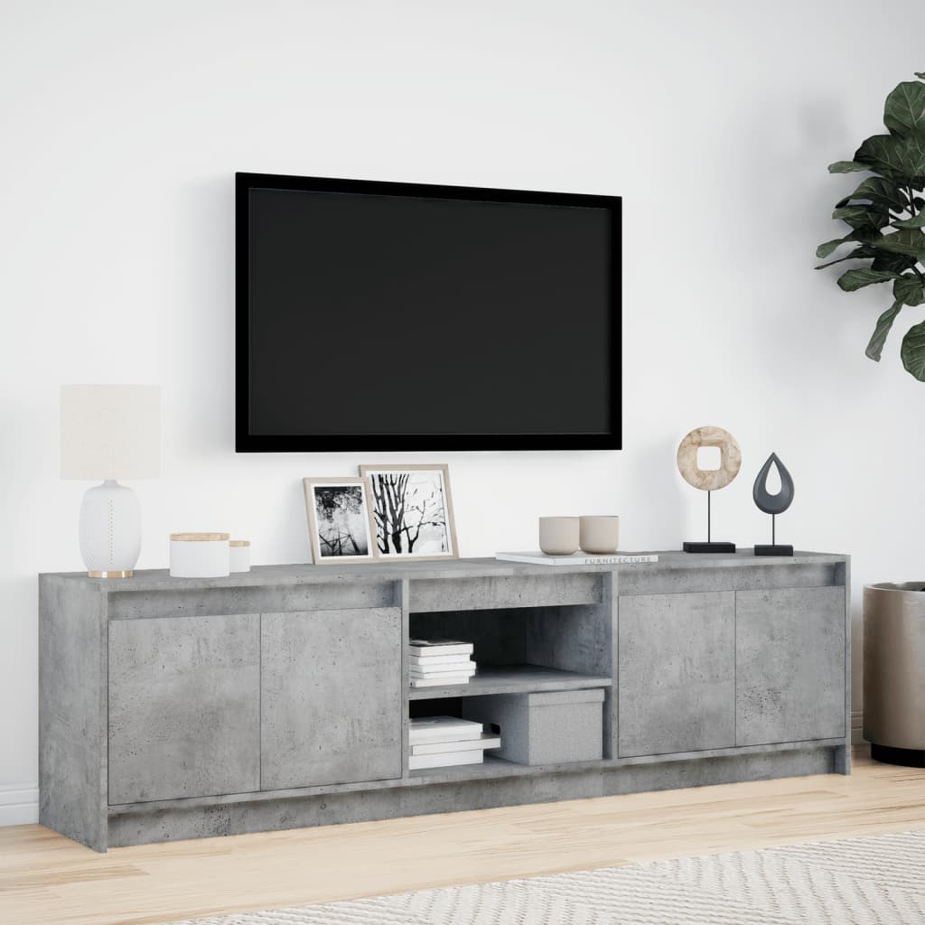 tv-bord med LED-lys 180x34x50 cm konstrueret træ betongrå