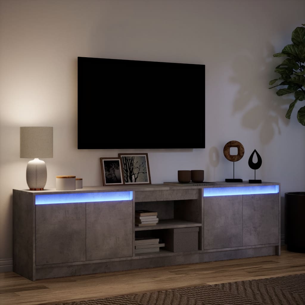 tv-bord med LED-lys 180x34x50 cm konstrueret træ betongrå