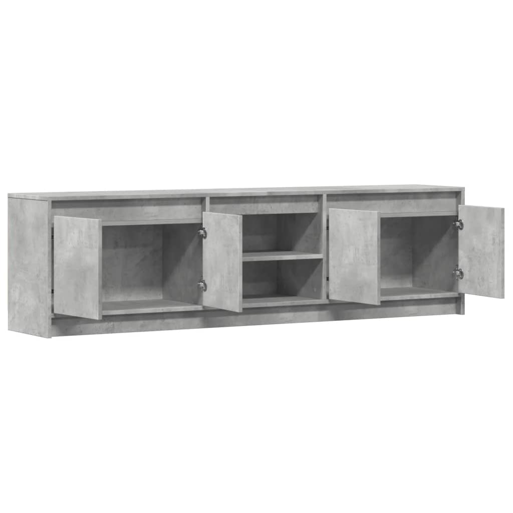 tv-bord med LED-lys 180x34x50 cm konstrueret træ betongrå
